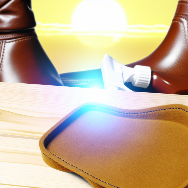 Produits de nettoyage pour cuir à côté d'un morceau de cuir, avec un fond lumineux.
